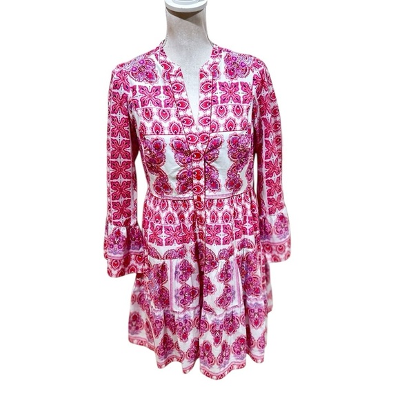 Hale Bob LA Leela Voile Pink & White print Bell Sleeve dress lined cotton small - Picture 1 of 16